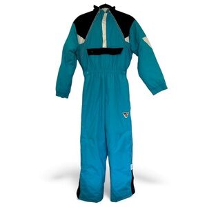 80’s Vintage Hot Gear Teal Color Block One Piece Ski Suit Size 14